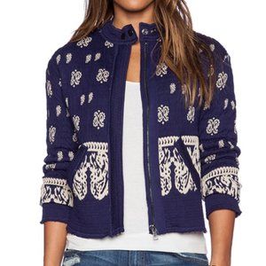 Free People Boho Paisley Print Bomber Style Sweater Jacket